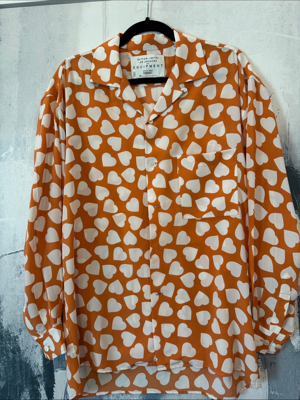 Equipment Orange Heart-Print Button-Down Shirt